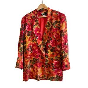 Saks Fifth Avenue VTG the Works Womens blazer silk wool watercolor floral 6
